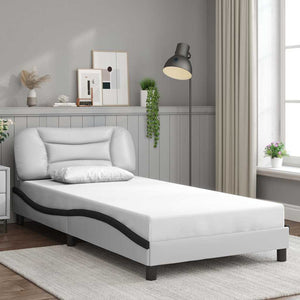 vidaXL Bed Frame Without Mattress "Hvar" White and Black 100x200 cm Faux Leather