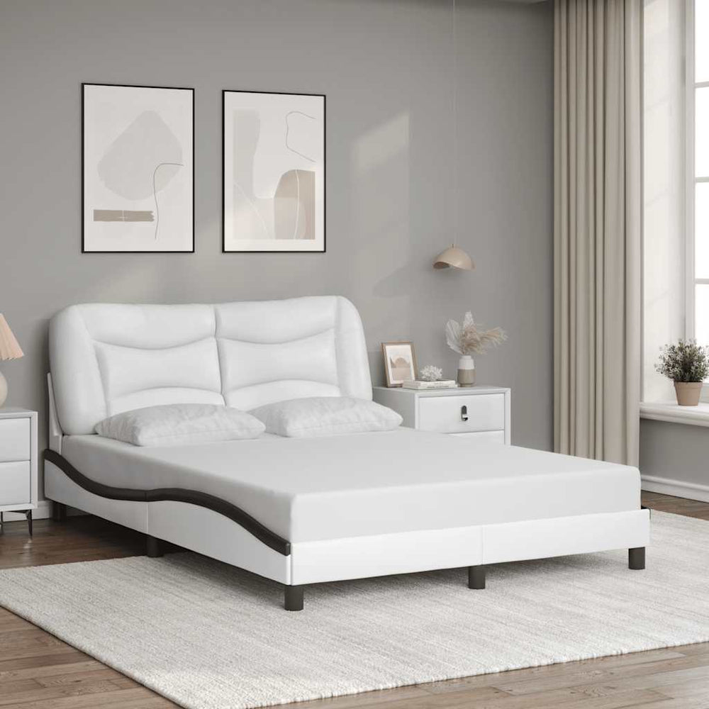 vidaXL Bed Frame without Mattress "Hvar" White and Black 140x190 cm Faux Leather