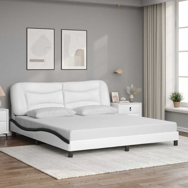 vidaXL Bed Frame without Mattress "Hvar" White and Black 180x200 cm Faux Leather