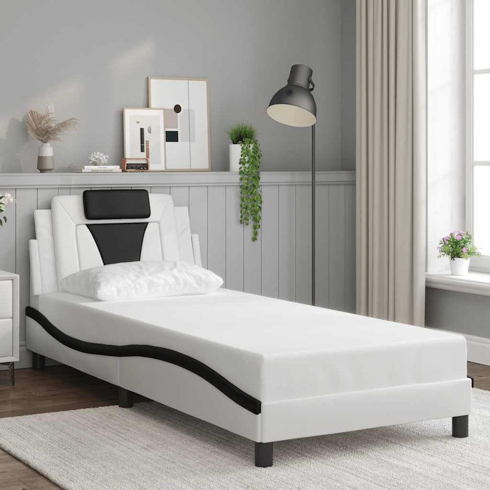 vidaXL Bed Frame "Viana" Without Mattress White and Black 90x200 cm Faux Leather