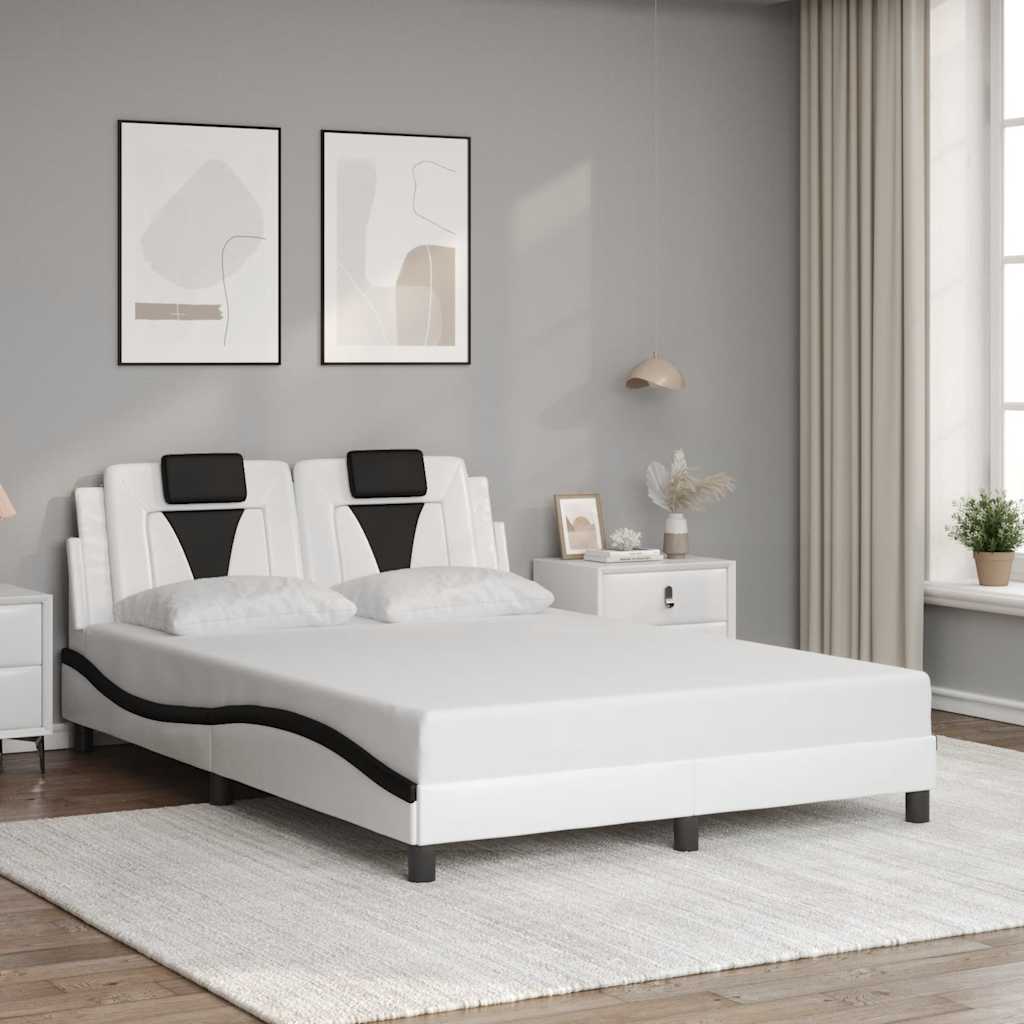 vidaXL "Viana" Bed Frame without Mattress White and Black 140x190 cm Faux Leather