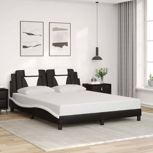 vidaXL "Viana" Bed Frame without Mattress Black and White 160x200 cm Faux Leather
