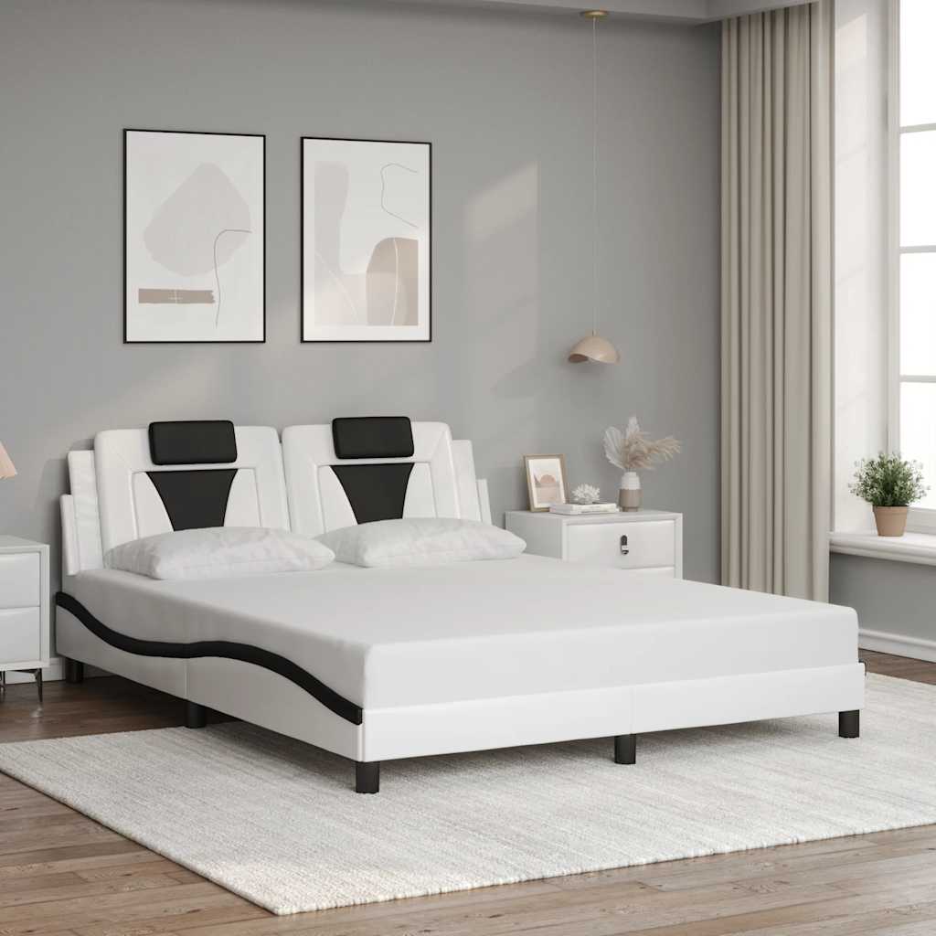 vidaXL Bed Frame "Viana" Without Mattress White and Black 160x200 cm Faux Leather