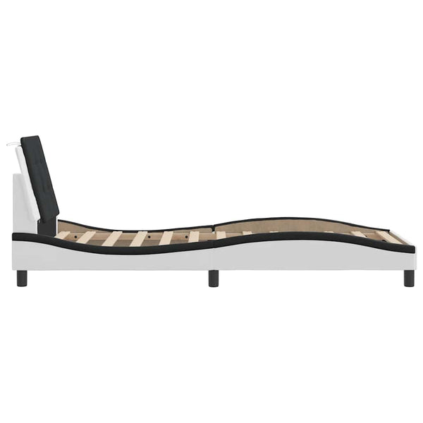 vidaXL Bed Frame without Mattress "Zadar" White and Black 100x200 cm Faux Leather