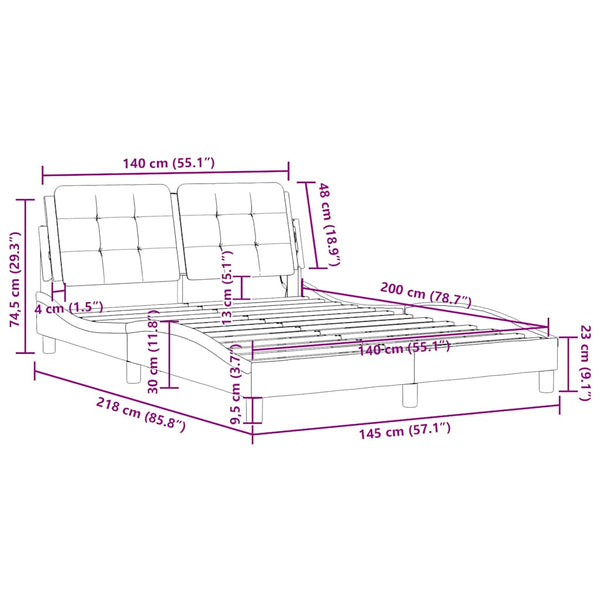 vidaXL Bed Frame without Mattress "Zadar" Black 140x200 cm Faux Leather