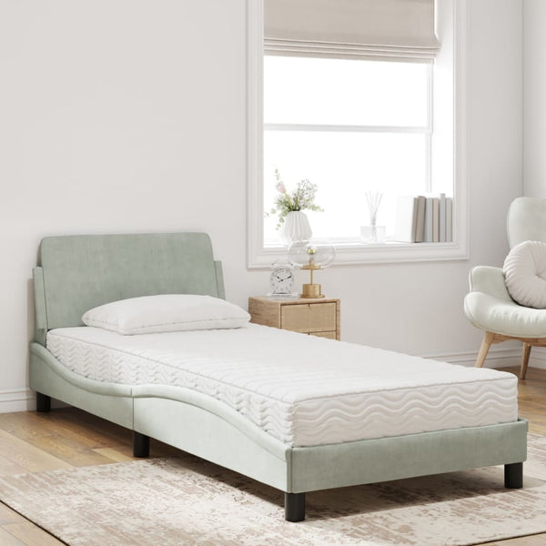 vidaXL Bed with Mattress "Dover" Light Grey 80x200 cm Velvet