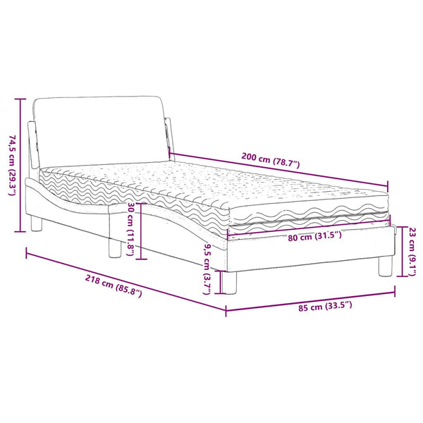 vidaXL Bed with Mattress "Dover" Blue 80x200 cm Velvet