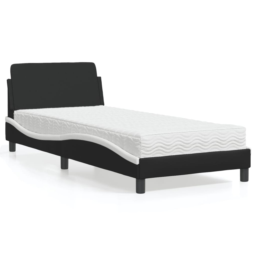 vidaXL Bed with Mattress "Dover" Black and White 80x200 cm Faux Leather