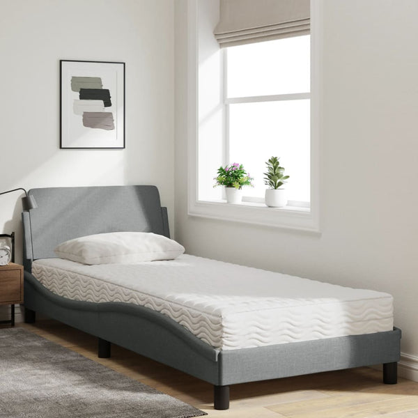 vidaXL Bed with Mattress "Dover" Light Grey 90x190 cm Fabric