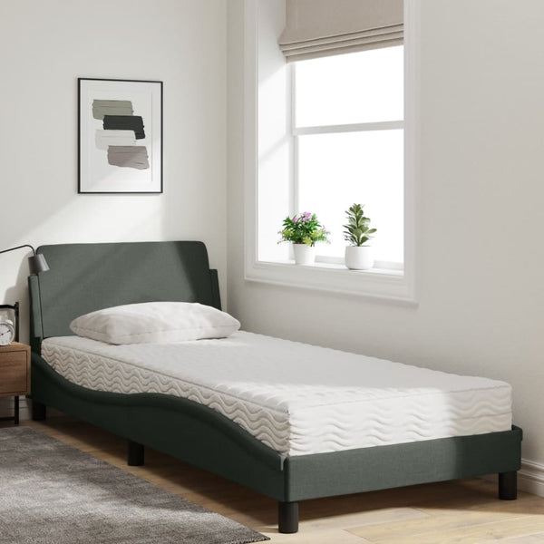 vidaXL Bed with Mattress "Dover" Dark Grey 90x190 cm Fabric