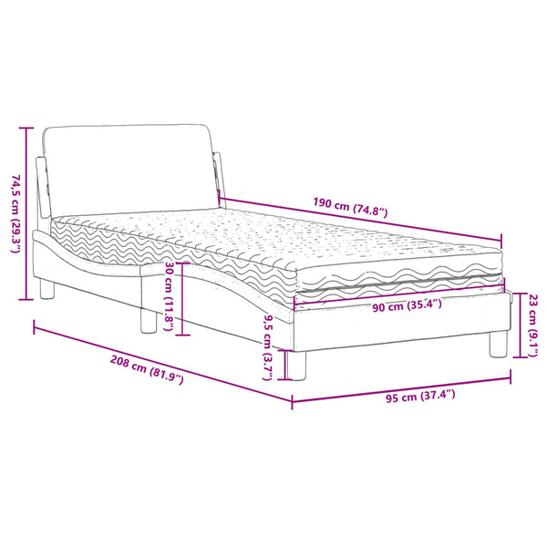 vidaXL Bed with Mattress "Dover" Dark Grey 90x190 cm Fabric