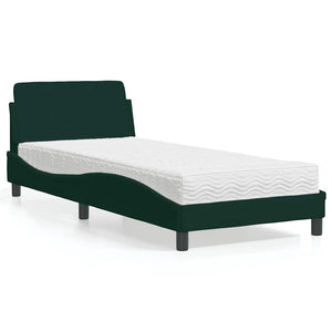 vidaXL Bed with Mattress "Dover" Dark Green 90x190 cm Velvet
