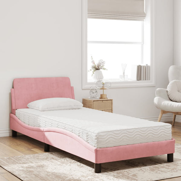 vidaXL Bed with Mattress "Dover" Pink 90x190 cm Velvet