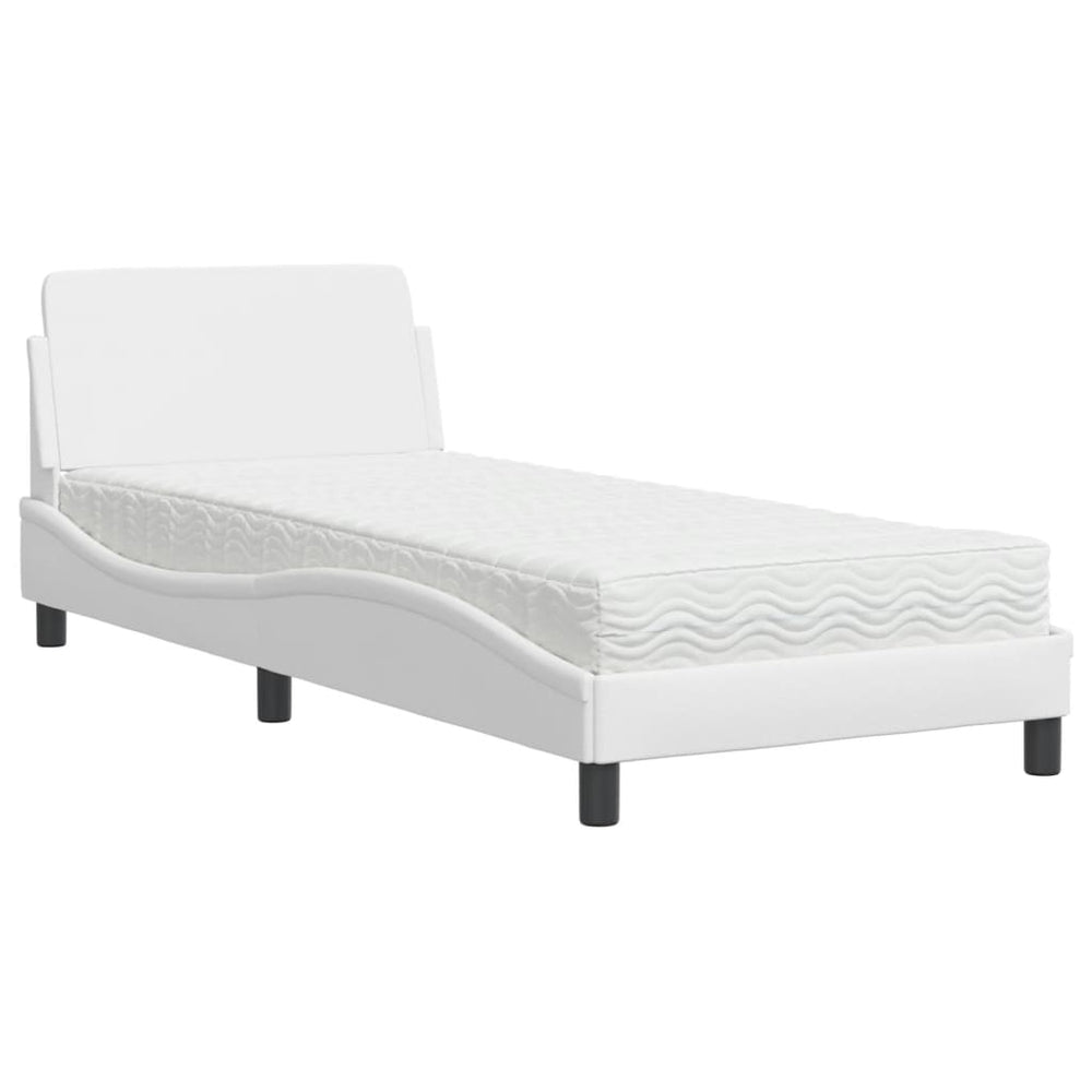 vidaXL Bed with Mattress "Dover" White 90x190 cm Faux Leather