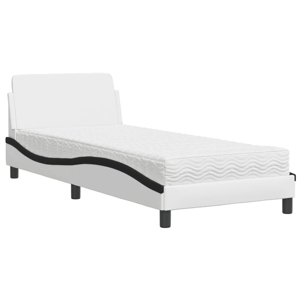 vidaXL Bed with Mattress "Dover" White and Black 90x190 cm Faux Leather
