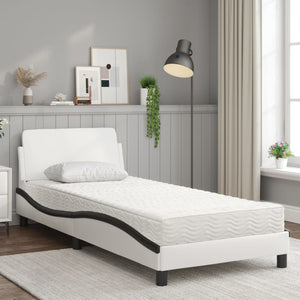 vidaXL Bed with Mattress "Dover" White and Black 90x190 cm Faux Leather