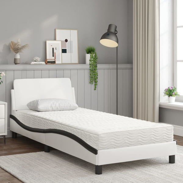 vidaXL Bed with Mattress "Dover" White and Black 90x190 cm Faux Leather