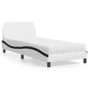 vidaXL Bed with Mattress "Dover" White and Black 90x190 cm Faux Leather
