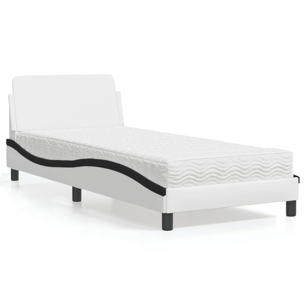 vidaXL Bed with Mattress "Dover" White and Black 90x190 cm Faux Leather