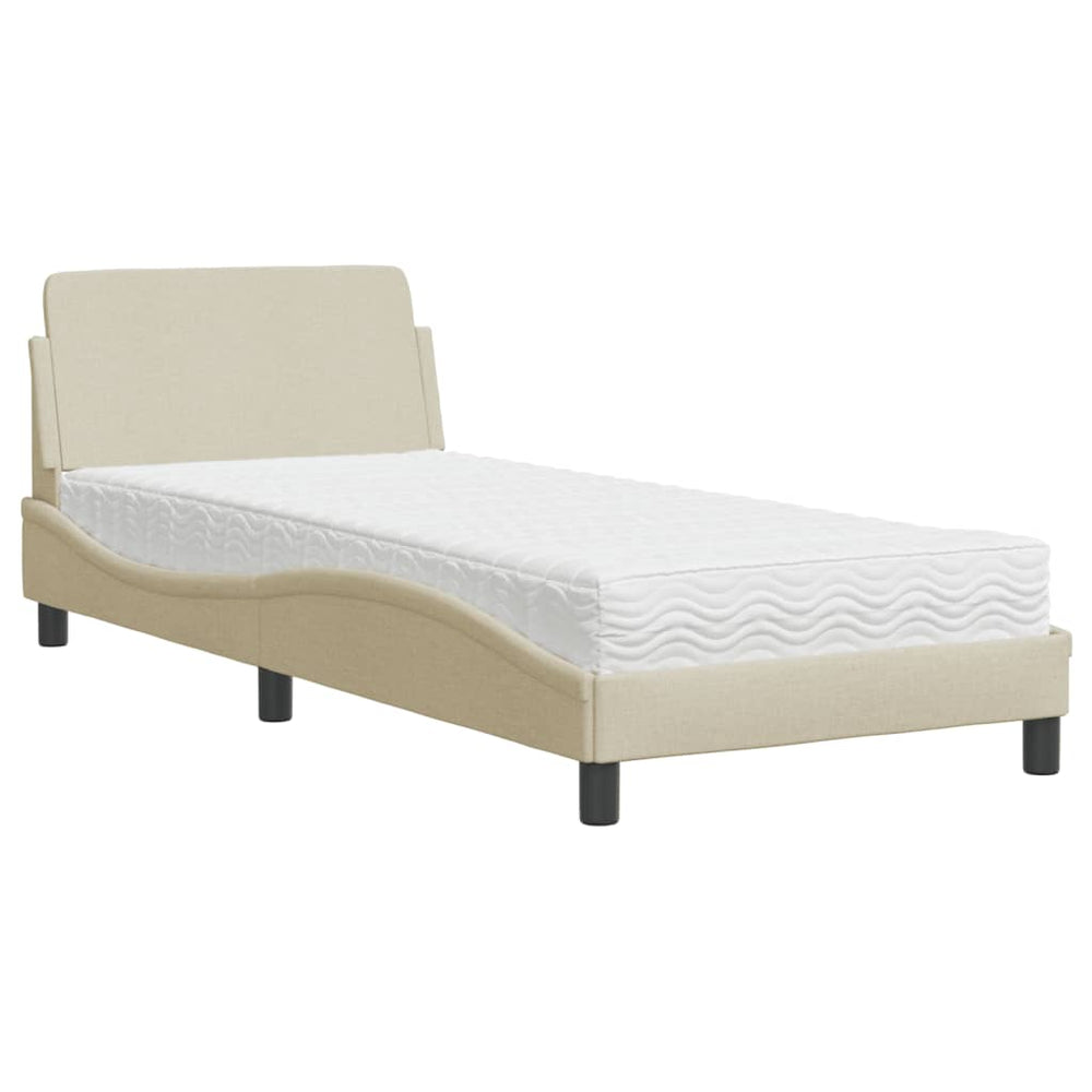 vidaXL Bed with Mattress "Dover" Cream 90x200 cm Fabric