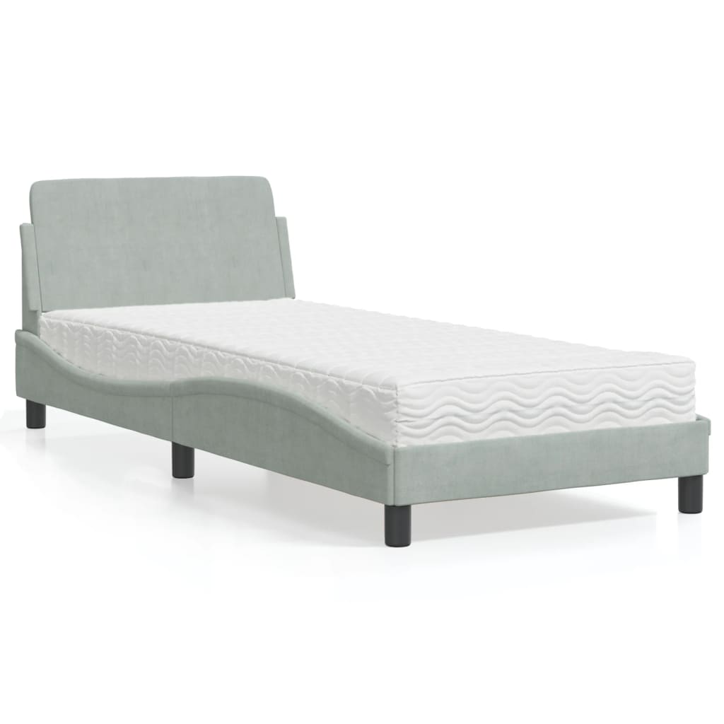 vidaXL Bed with Mattress "Dover" Light Grey 90x200 cm Velvet