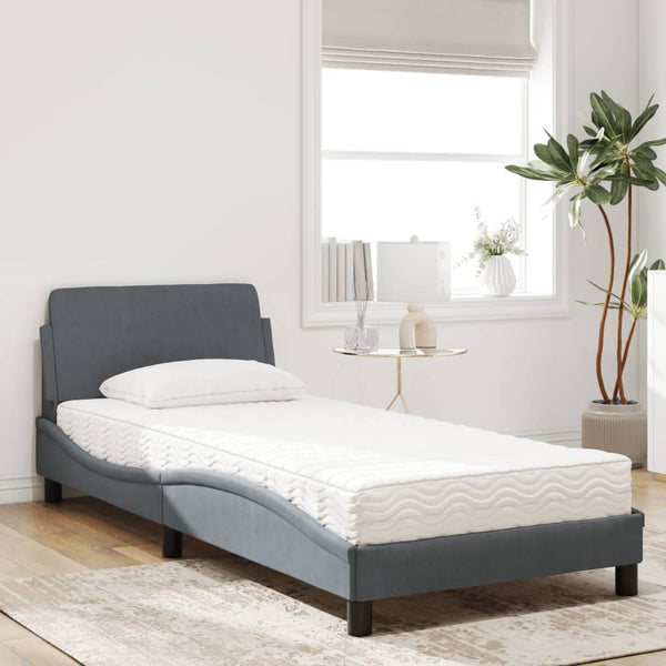 vidaXL Bed with mattress "Dover" Dark Grey 90x200 cm Velvet