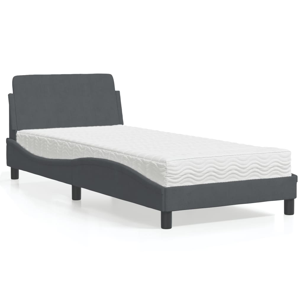 vidaXL Bed with mattress "Dover" Dark Grey 90x200 cm Velvet