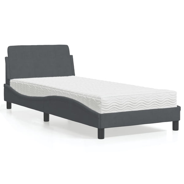 vidaXL Bed with mattress "Dover" Dark Grey 90x200 cm Velvet