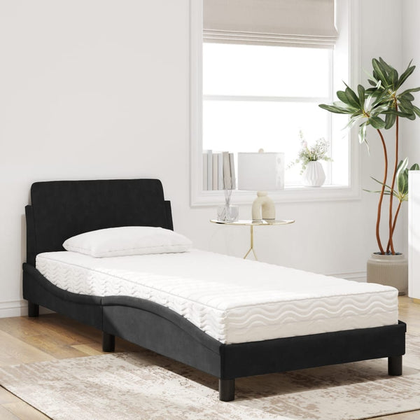 vidaXL Bed with Mattress "Dover" Black 90x200 cm Velvet