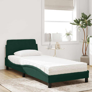 vidaXL Bed with Mattress "Dover" Dark Green 90x200 cm Velvet