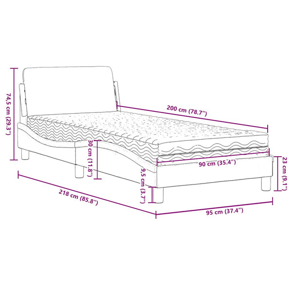 vidaXL Bed with Mattress "Dover" Blue 90x200 cm Velvet