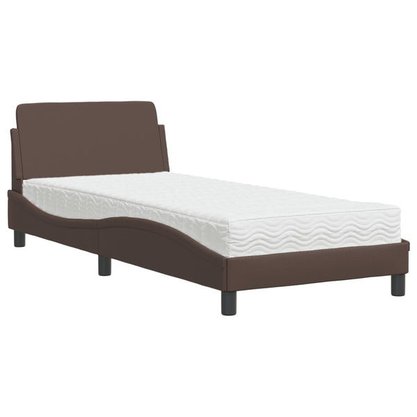 vidaXL Bed with Mattress "Dover" Brown 90x200 cm Faux Leather