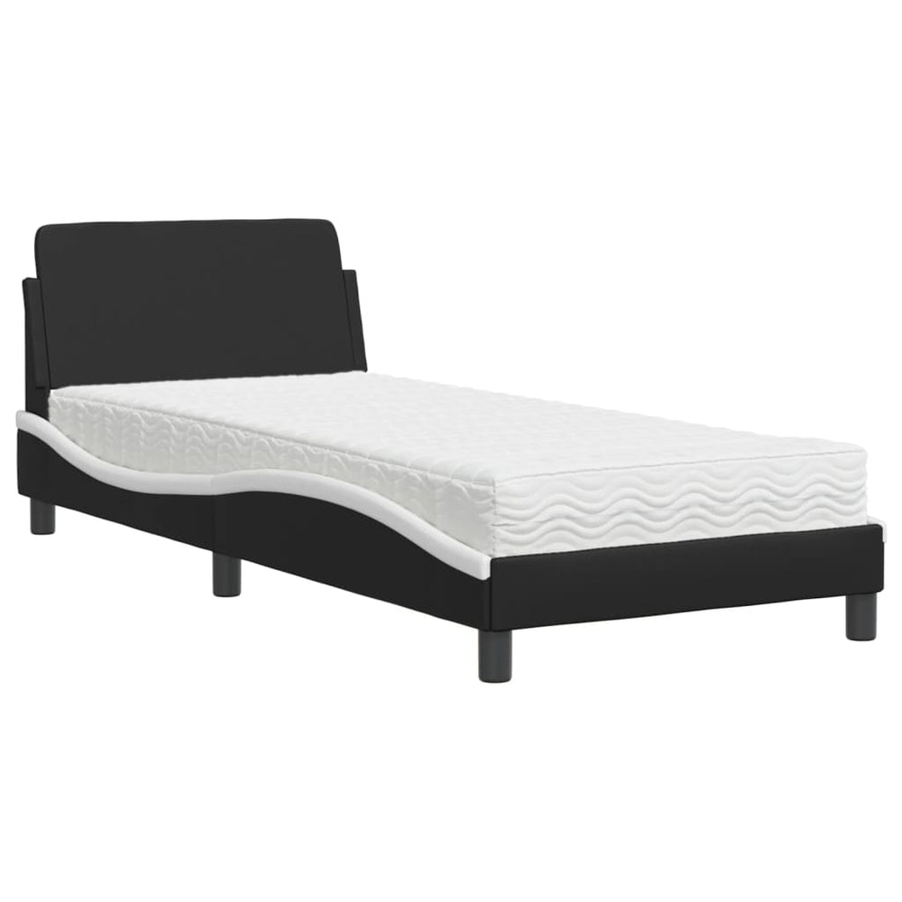 vidaXL Bed with Mattress "Dover" Black and White 90x200 cm Faux Leather