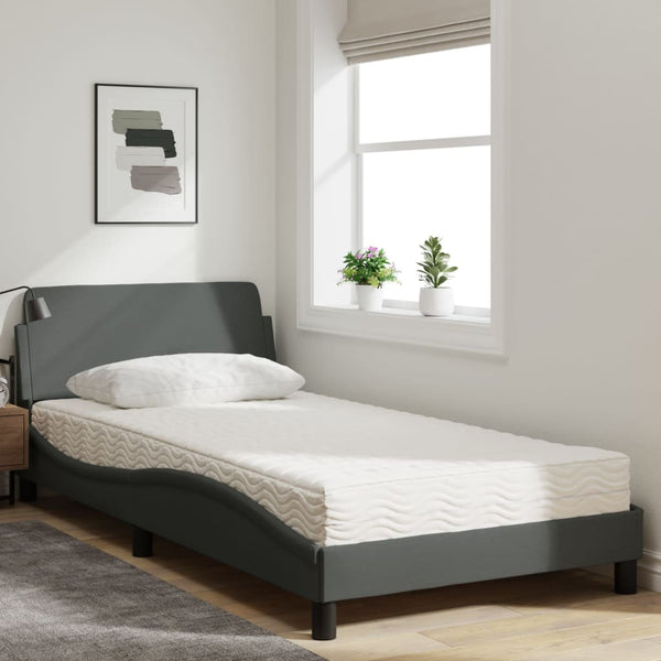 vidaXL Bed with Mattress "Dover" Dark Grey 100x200 cm Fabric