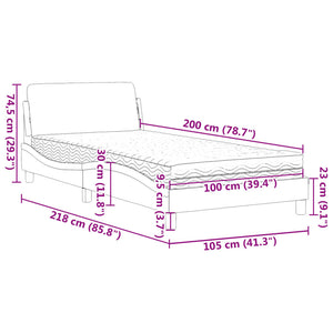 vidaXL Bed with Mattress "Dover" Dark Grey 100x200 cm Fabric