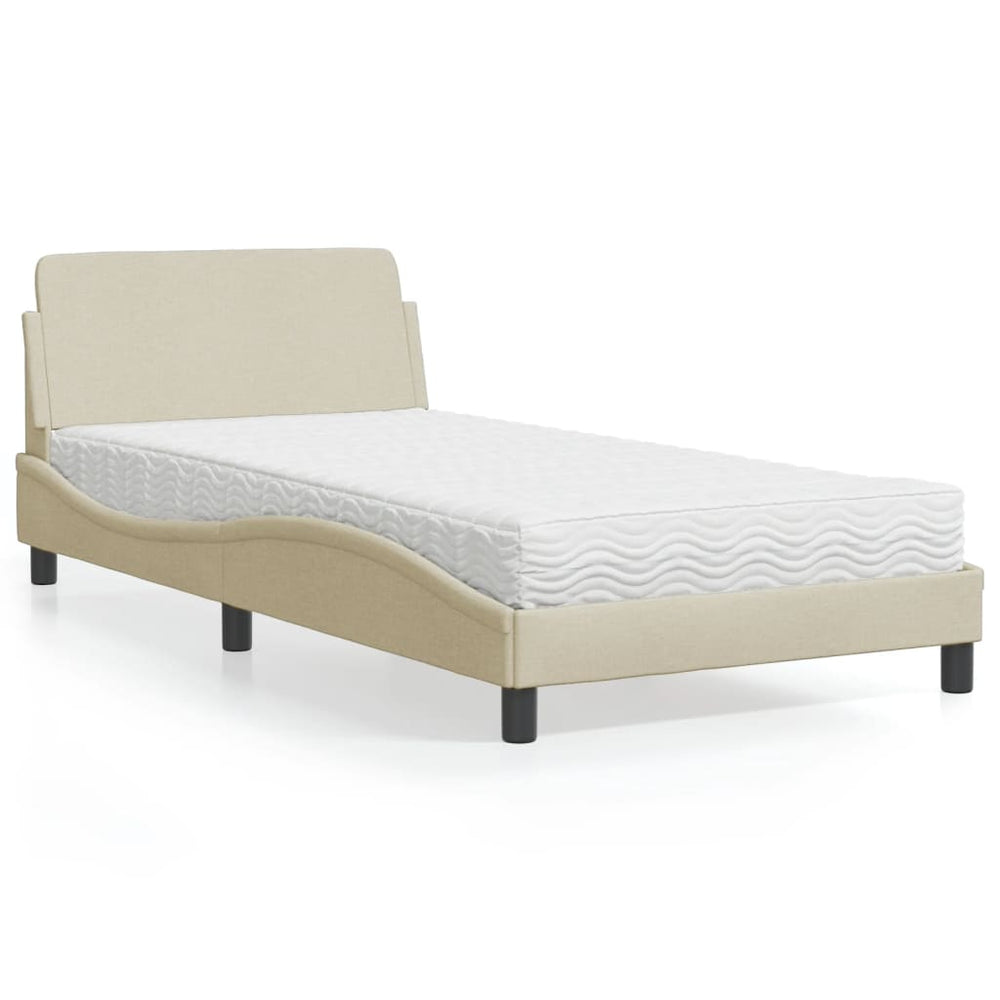 vidaXL Bed with Mattress "Dover" Cream 100x200 cm Fabric