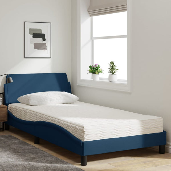 vidaXL Bed with Mattress "Dover" Blue 100x200 cm Fabric