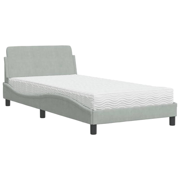 vidaXL Bed with Mattress "Dover" Light Grey 100x200 cm Velvet