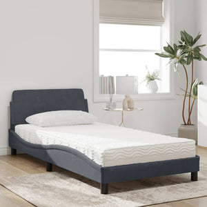 vidaXL Bed with Mattress "Dover" Dark Grey 100x200 cm Velvet