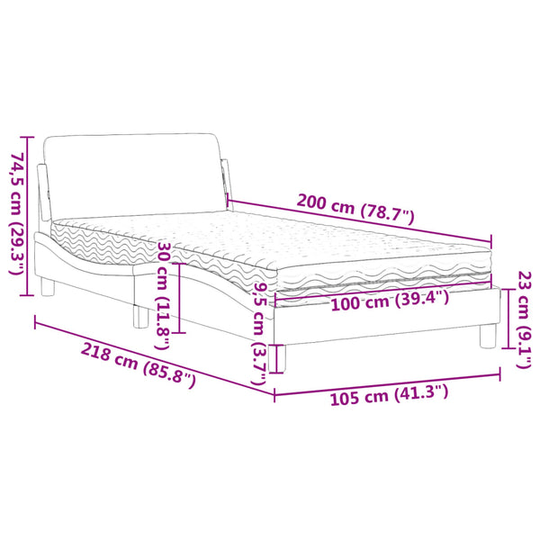 vidaXL Bed with Mattress "Dover" Dark Grey 100x200 cm Velvet