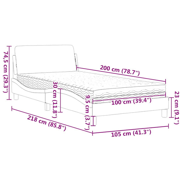 vidaXL Bed with Mattress "Dover" Blue 100x200 cm Velvet