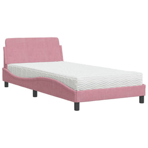 vidaXL Bed with Mattress "Dover" Pink 100x200 cm Velvet