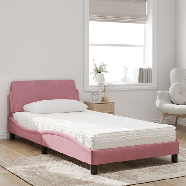 vidaXL Bed with Mattress "Dover" Pink 100x200 cm Velvet