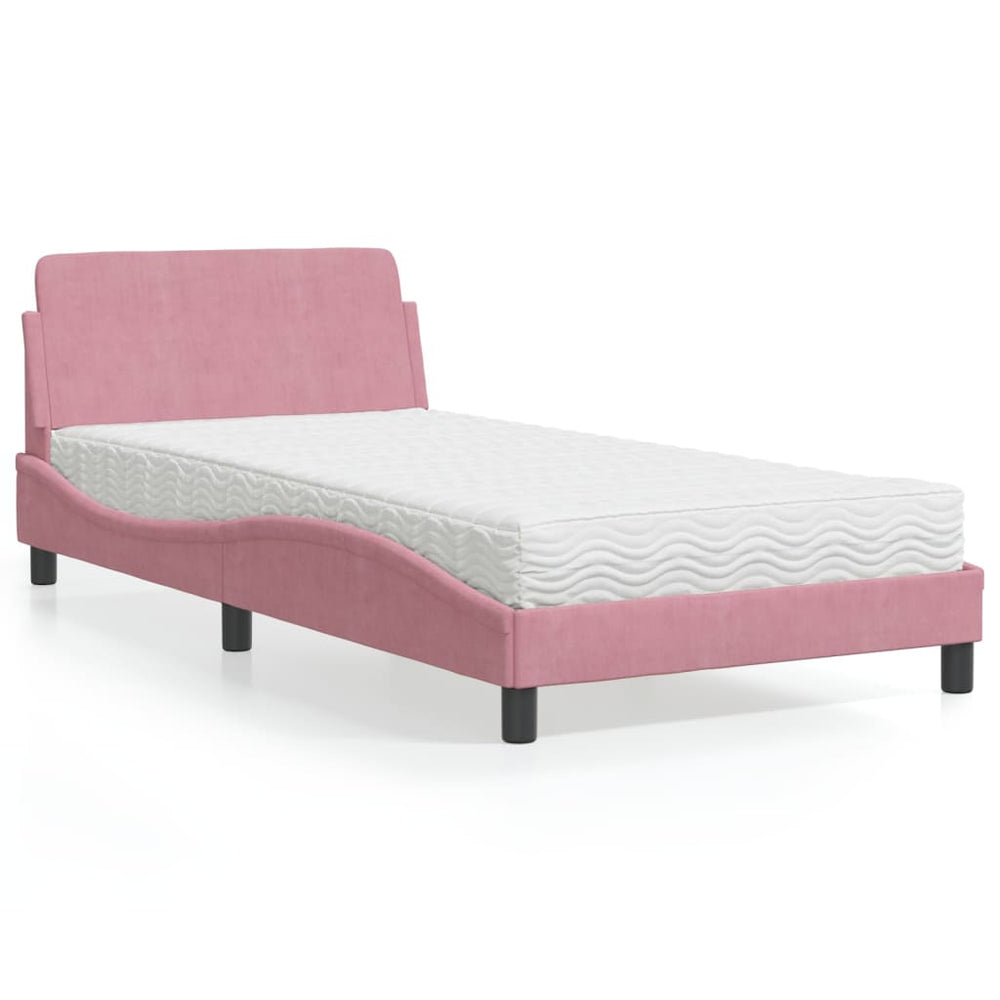 vidaXL Bed with Mattress "Dover" Pink 100x200 cm Velvet