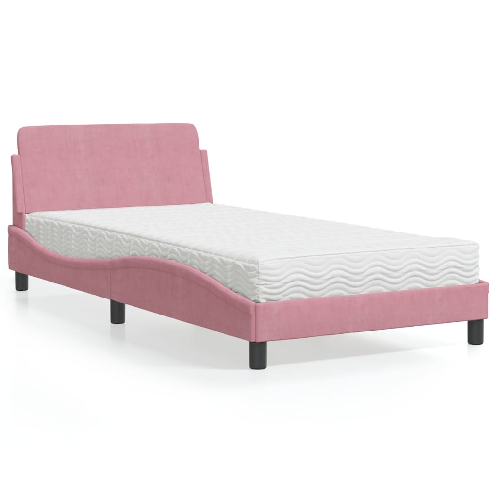vidaXL Bed with Mattress "Dover" Pink 100x200 cm Velvet