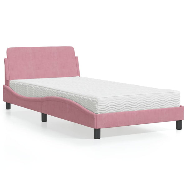 vidaXL Bed with Mattress "Dover" Pink 100x200 cm Velvet