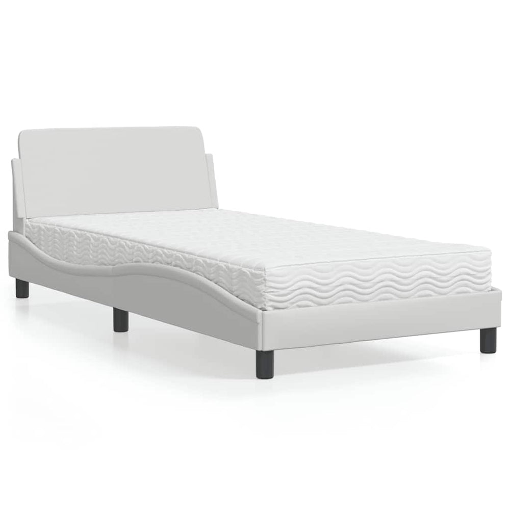 vidaXL Bed with mattress "Dover" White 100x200 cm Faux leather