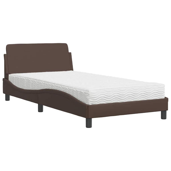 vidaXL Bed with Mattress "Dover" Brown 100x200 cm Faux Leather