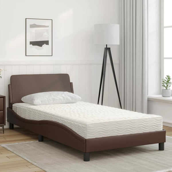 vidaXL Bed with Mattress "Dover" Brown 100x200 cm Faux Leather