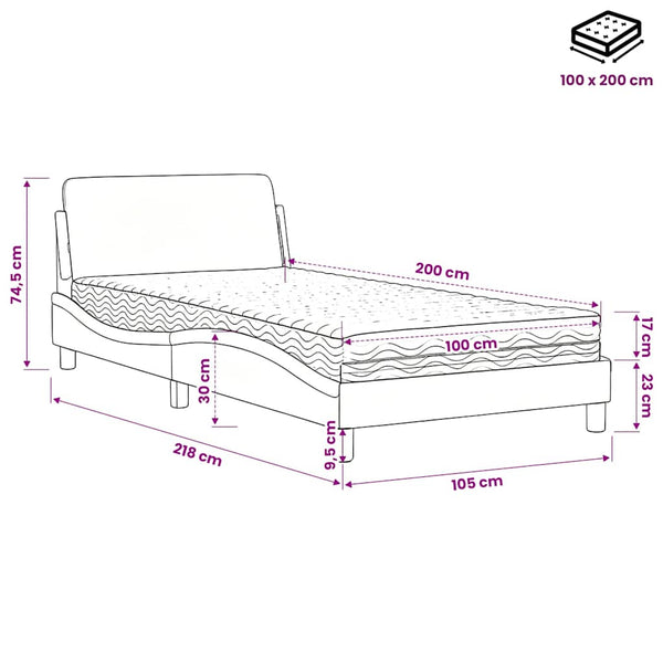 vidaXL Bed with Mattress "Dover" Brown 100x200 cm Faux Leather